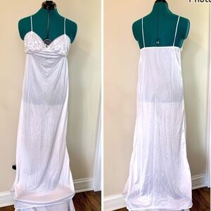 Vintage Taryn Alexander white slip dress lace lingerie nylon maxi night gown M